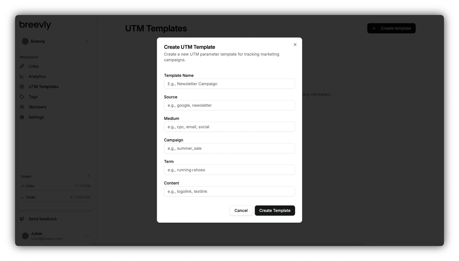 Create UTM template