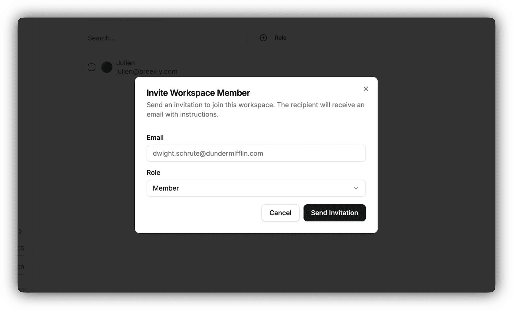 Invite member dialog